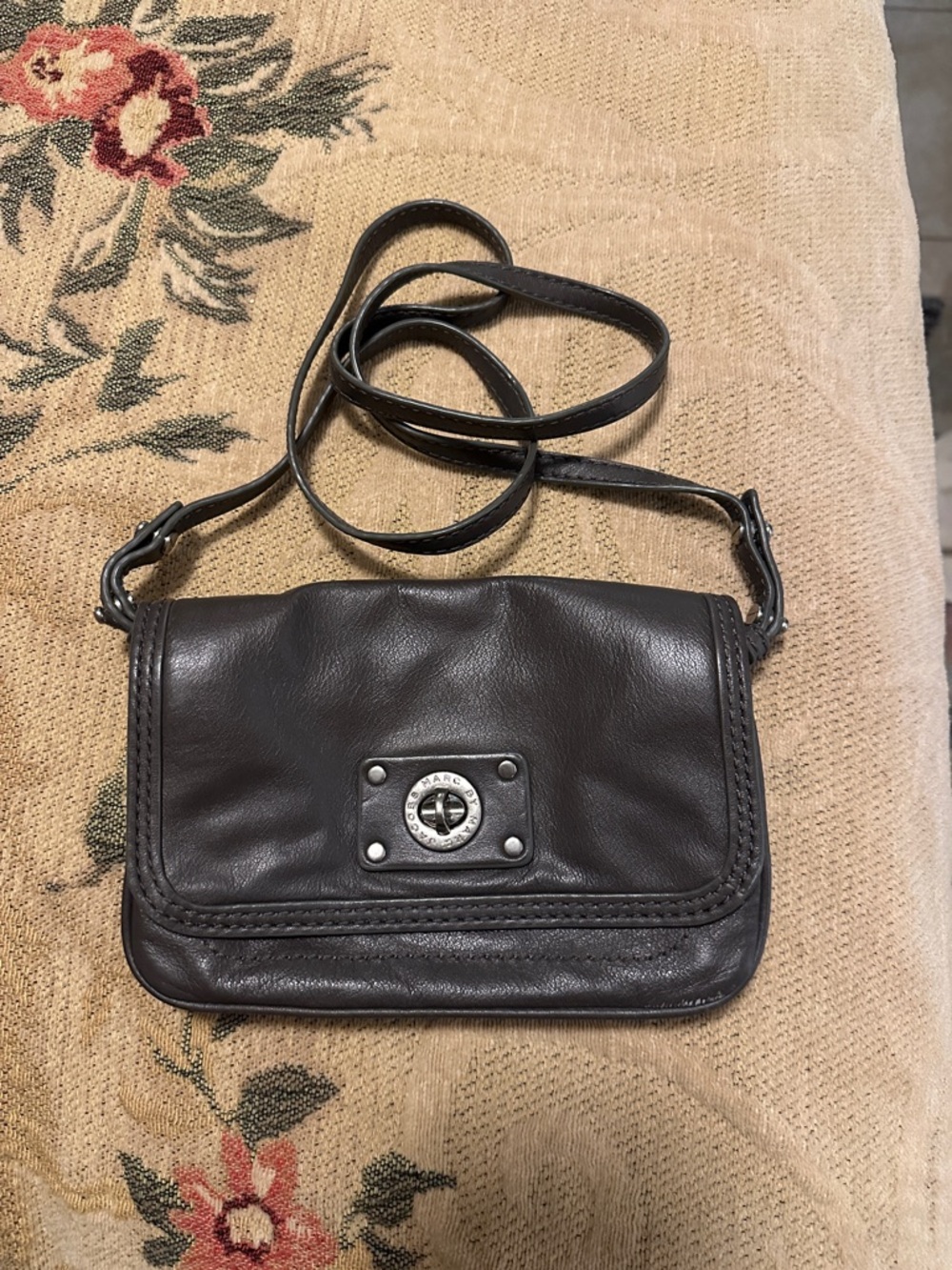 Marc by Marc Jacobs Dark Brown Leather Crossbody with Turn-Lock Plaque